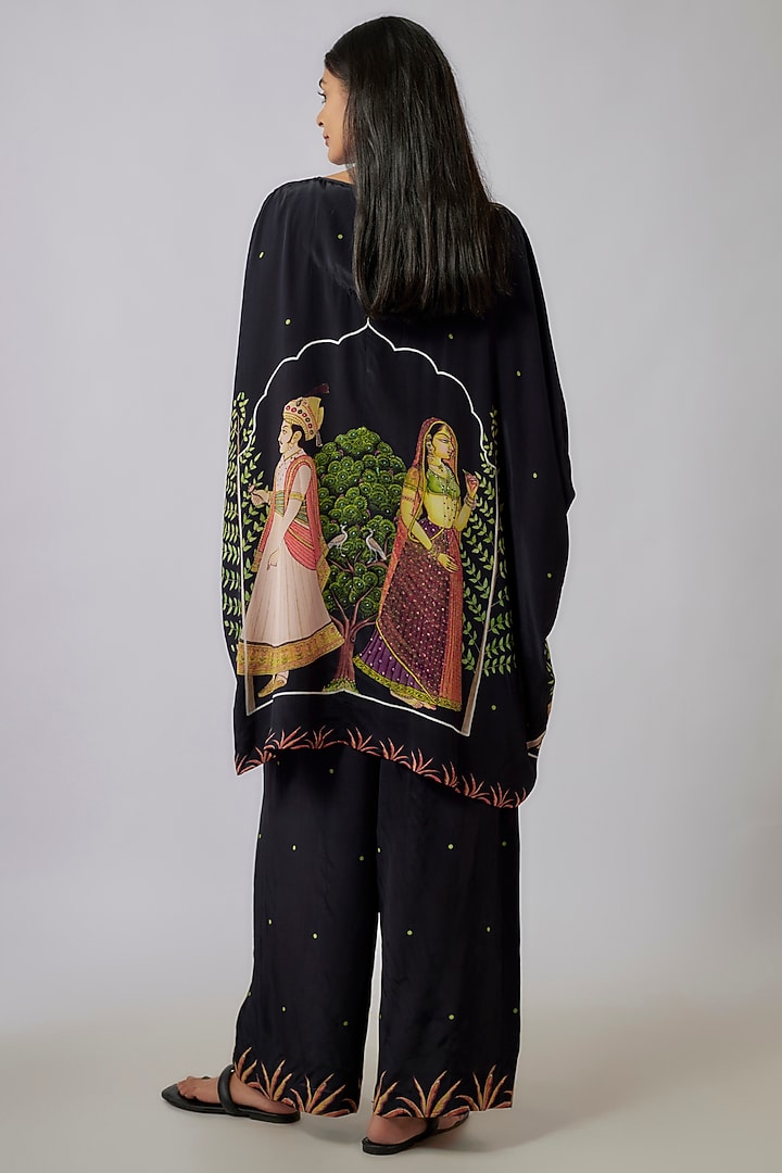 Black Crepe Printed Kaftan Set by Rajat tangri at Pernia's Pop Up Shop