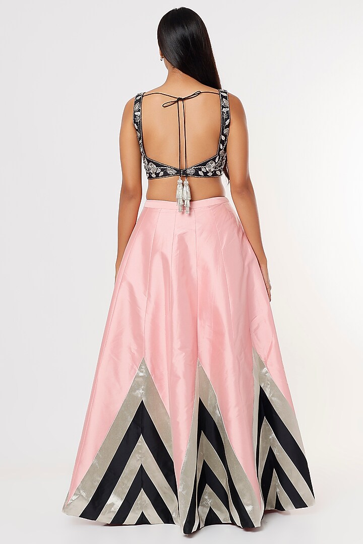 Pink & Black Inverted Chevron Printed Wedding Lehenga Set by Rajat tangri at Pernia's Pop Up Shop
