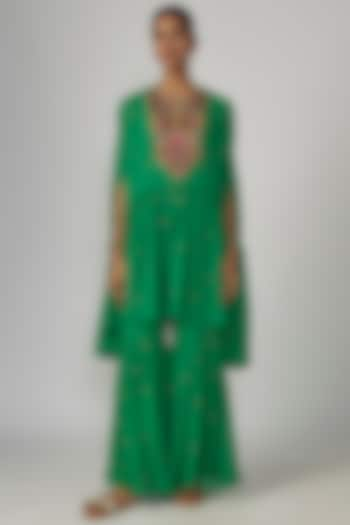 Green Georgette Sharara Set by Rajat tangri  at Pernia's Pop Up Shop