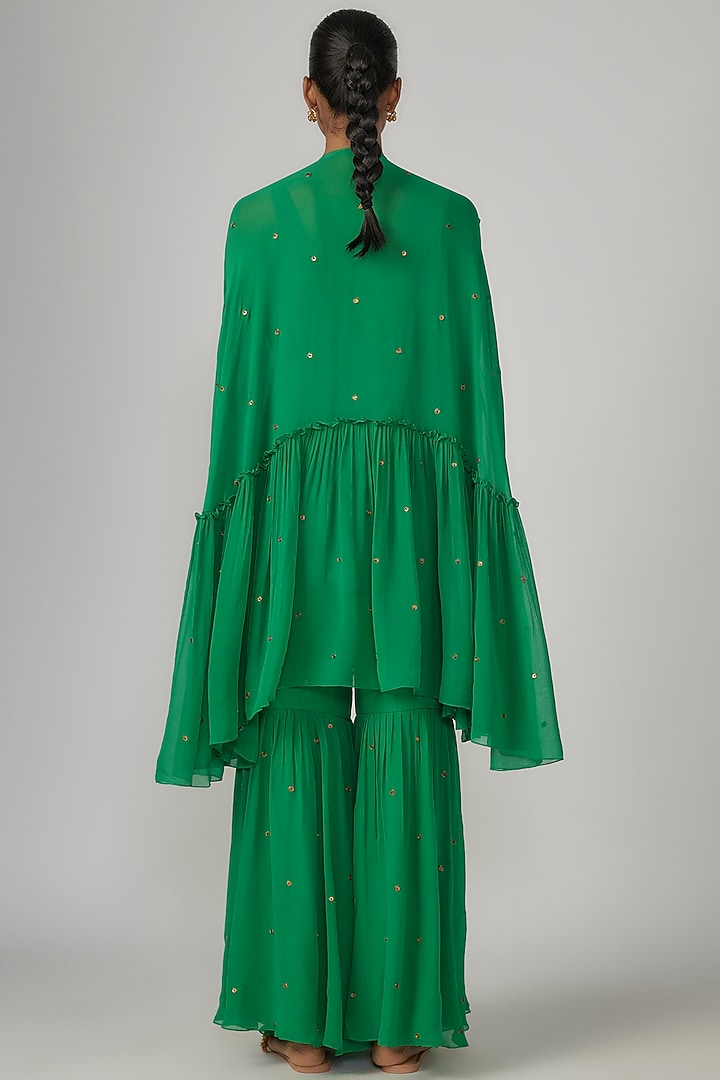 Green Georgette Wedding Sharara Set by Rajat tangri at Pernia's Pop Up Shop