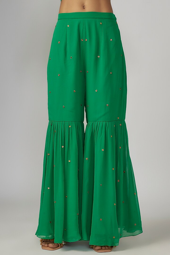 Green Georgette Wedding Sharara Set by Rajat tangri at Pernia's Pop Up Shop