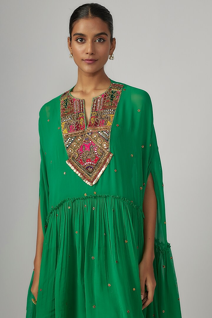 Green Georgette Wedding Sharara Set by Rajat tangri at Pernia's Pop Up Shop
