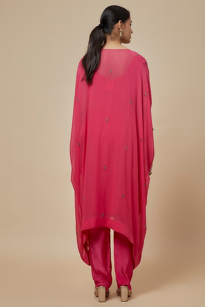 Pink Georgette Hand Embroidered Kaftan Set by Rajat tangri at Pernia's Pop Up Shop