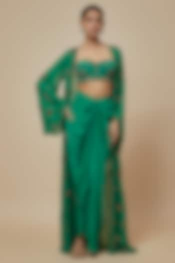 Green Crepe & Georgette Draped Skirt Set by Rajat tangri at Pernia's Pop Up Shop