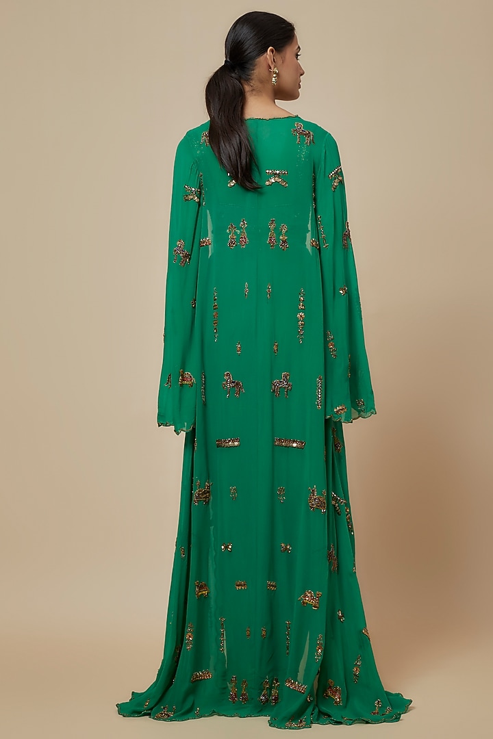 Green Crepe & Georgette Draped Skirt Set by Rajat tangri at Pernia's Pop Up Shop