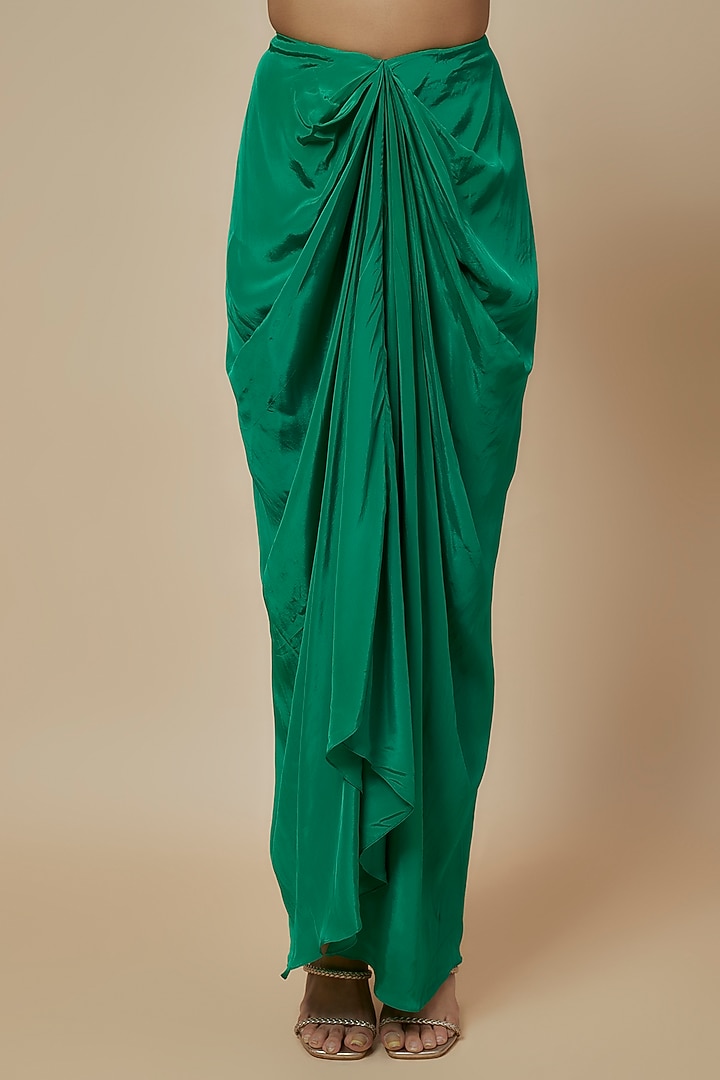 Green Crepe & Georgette Draped Skirt Set by Rajat tangri at Pernia's Pop Up Shop