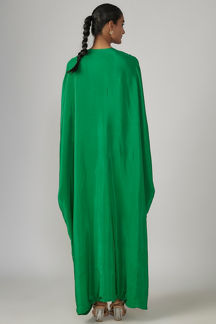 Green Crepe Hand Embroidered Cowl Kaftan by Rajat tangri at Pernia's Pop Up Shop