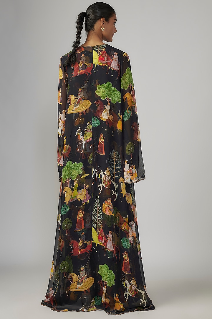 Black Crepe & Georgette Jumpsuit With Cape by Rajat tangri at Pernia's Pop Up Shop