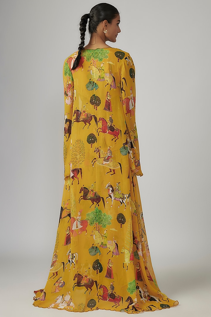 Yellow Crepe & Georgette Jumpsuit With Cape by Rajat tangri at Pernia's Pop Up Shop