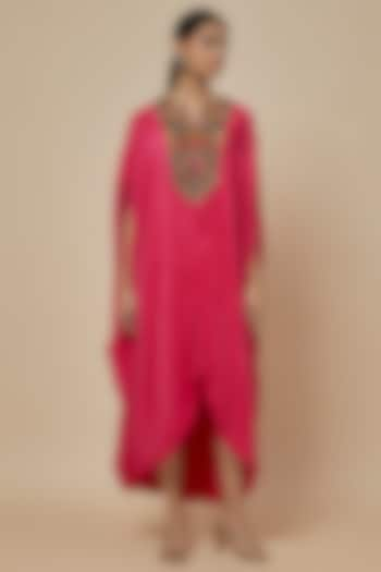 Pink Crepe Hand Embroidered Kaftan by Rajat tangri at Pernia's Pop Up Shop