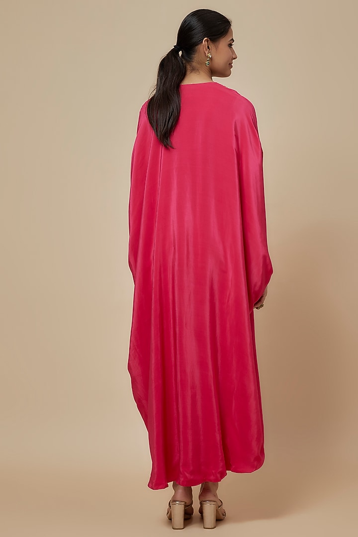 Pink Crepe Hand Embroidered Kaftan by Rajat tangri at Pernia's Pop Up Shop