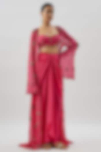 Pink Georgette Embellished Cape Set by Rajat tangri  at Pernia's Pop Up Shop