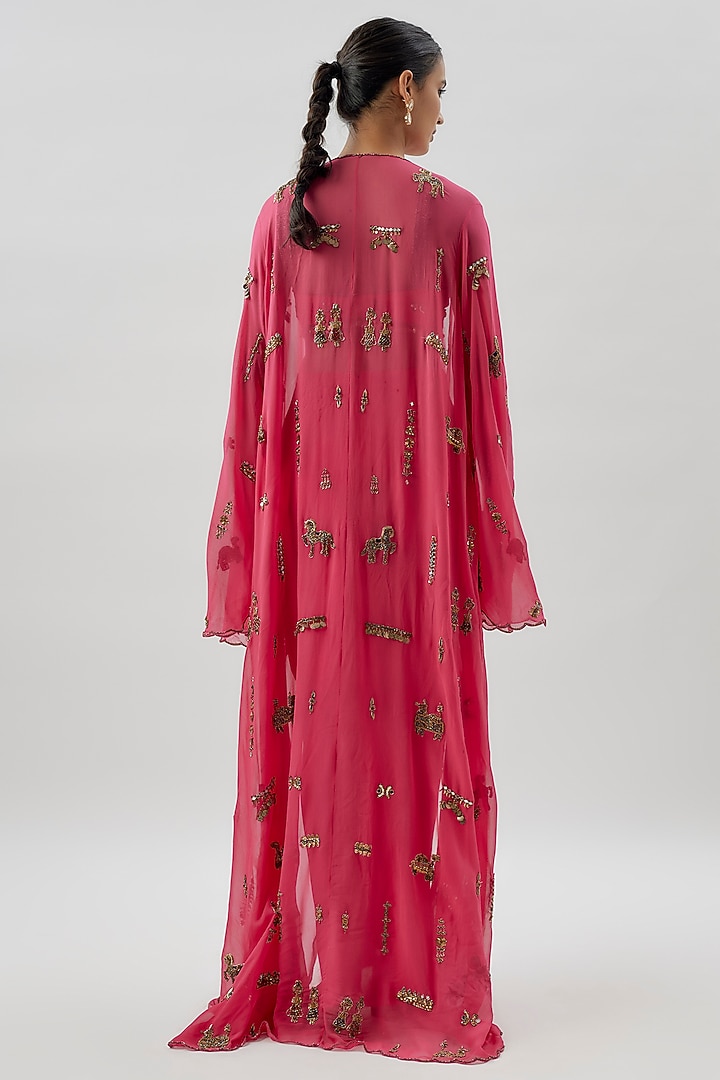 Pink Georgette Embellished Cape Set by Rajat tangri at Pernia's Pop Up Shop