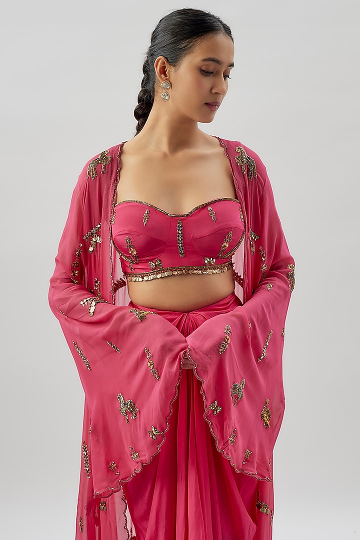 Pink Georgette Embellished Cape Set by Rajat tangri at Pernia's Pop Up Shop