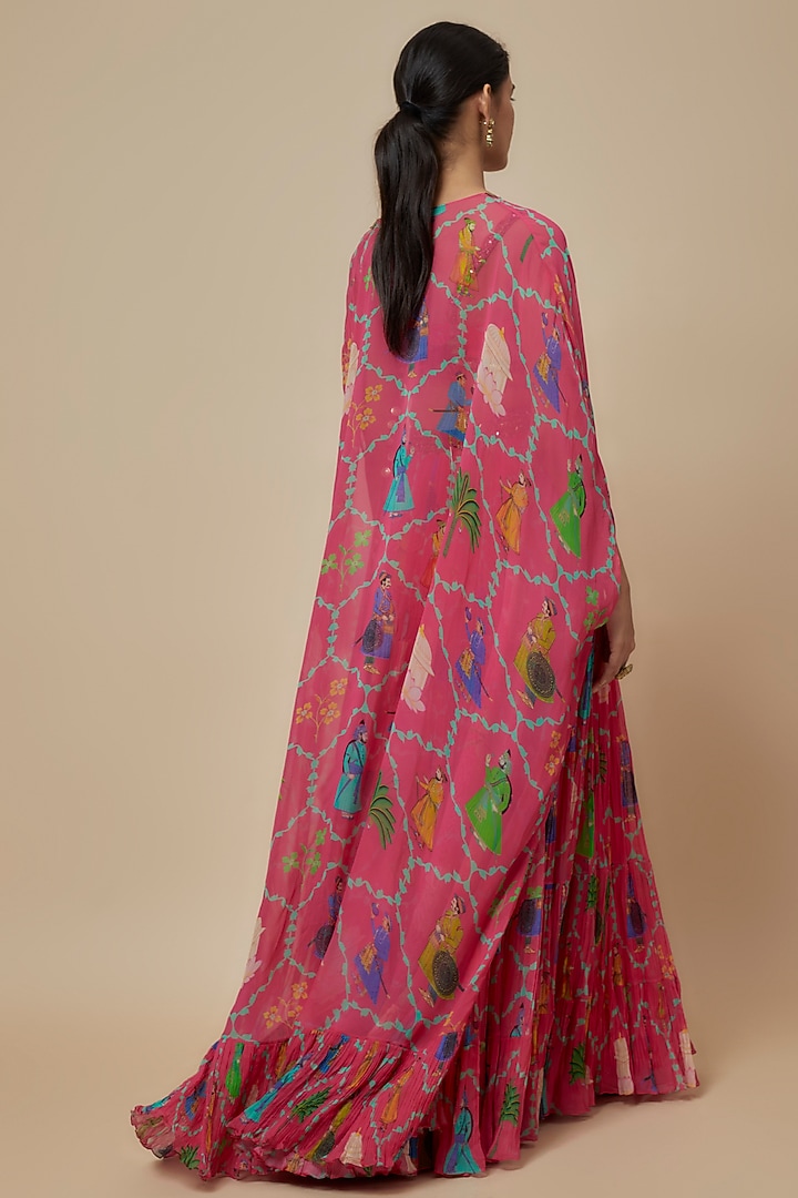 Pink Georgette Hand Embroidered Wedding Lehenga Set by Rajat tangri at Pernia's Pop Up Shop