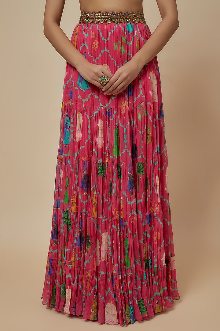 Pink Georgette Hand Embroidered Wedding Lehenga Set by Rajat tangri at Pernia's Pop Up Shop