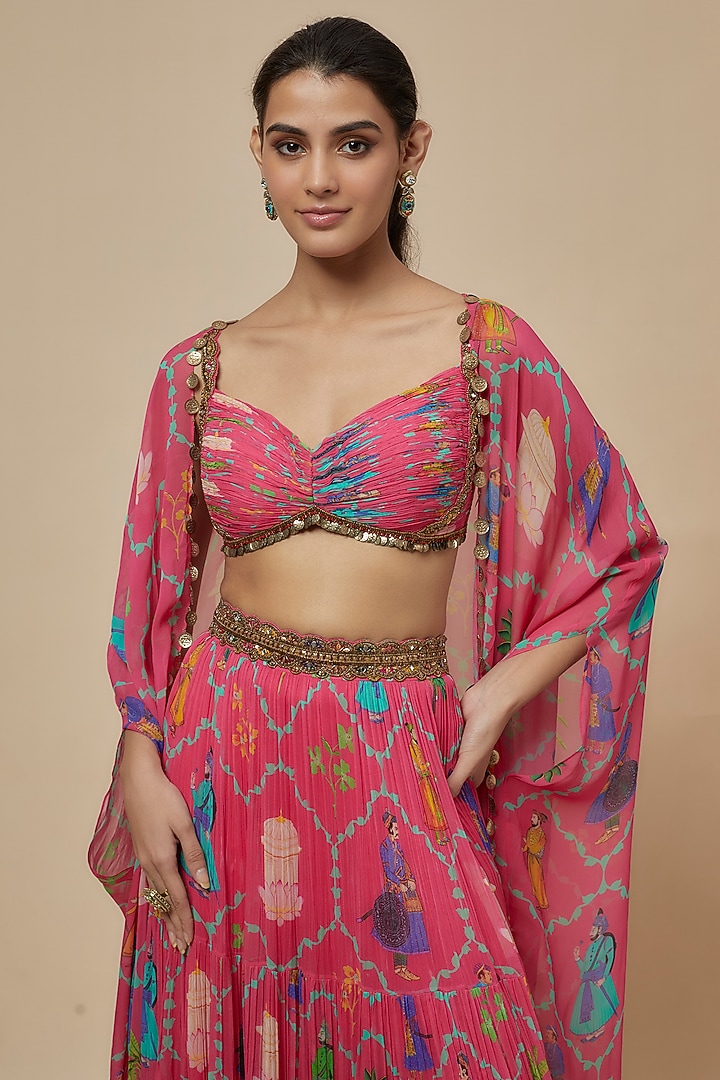 Pink Georgette Hand Embroidered Wedding Lehenga Set by Rajat tangri at Pernia's Pop Up Shop