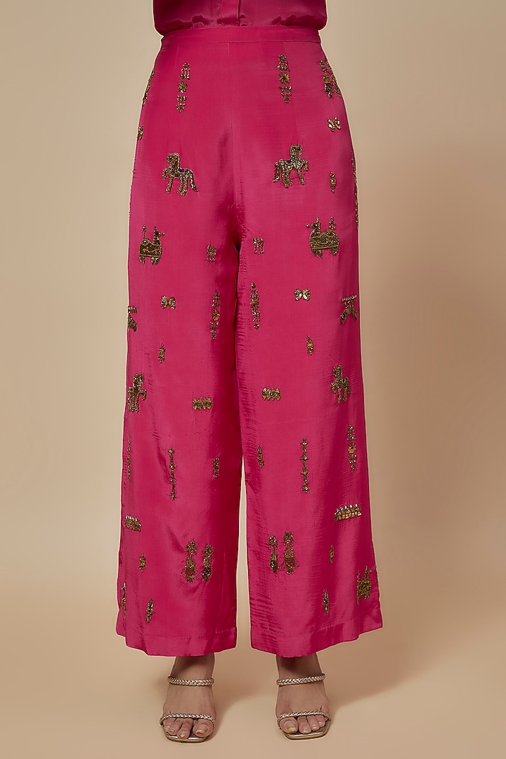Pink Crepe Hand Embroidered Blazer Set by Rajat tangri at Pernia's Pop Up Shop