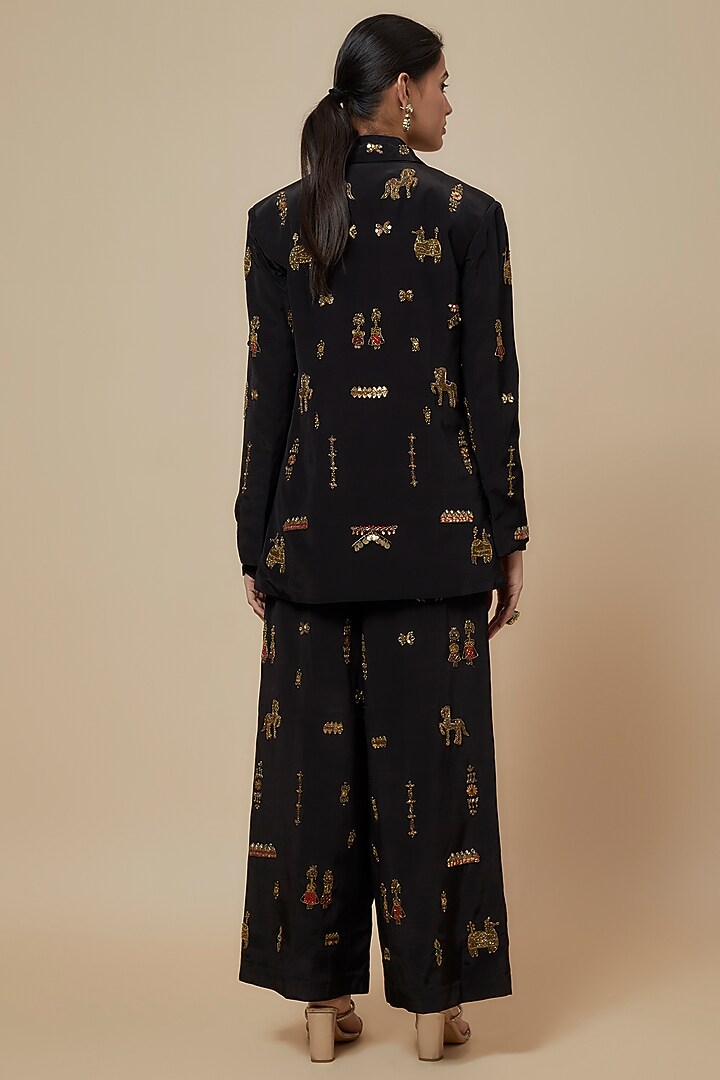 Black Crepe Hand Embroidered Blazer Set by Rajat tangri at Pernia's Pop Up Shop