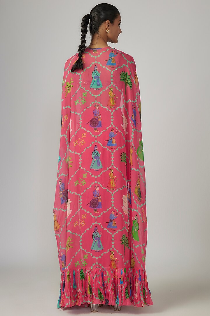 Pink Crepe & Georgette Printed Cape Set by Rajat tangri  at Pernia's Pop Up Shop