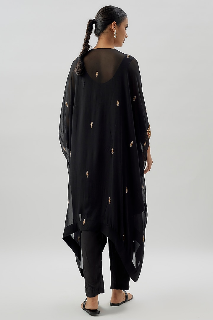 Black Crepe & Georgette Hand Embroidered Kaftan Kurta Set by Rajat tangri at Pernia's Pop Up Shop