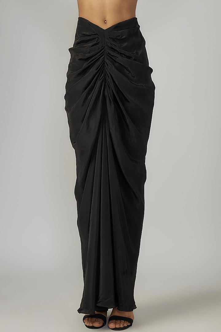 Black Crepe & Georgette Printed Cape Set by Rajat tangri at Pernia's Pop Up Shop
