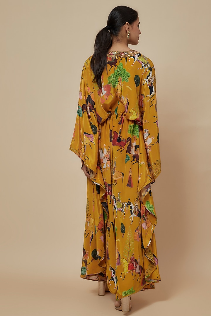 Mango Yellow Crepe Hand Embroidered Jumpsuit by Rajat tangri at Pernia's Pop Up Shop