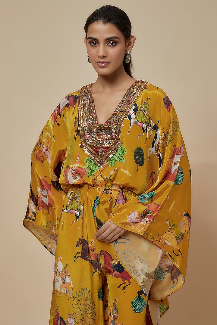Mango Yellow Crepe Hand Embroidered Jumpsuit by Rajat tangri at Pernia's Pop Up Shop