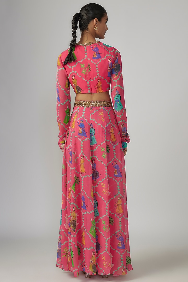 Pink Georgette & Crepe Hand Embroidered Wedding Lehenga Set by Rajat tangri at Pernia's Pop Up Shop