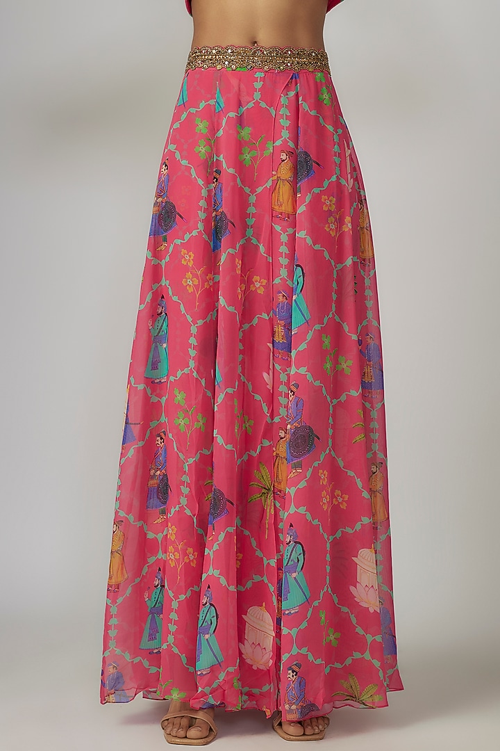 Pink Georgette & Crepe Hand Embroidered Wedding Lehenga Set by Rajat tangri at Pernia's Pop Up Shop