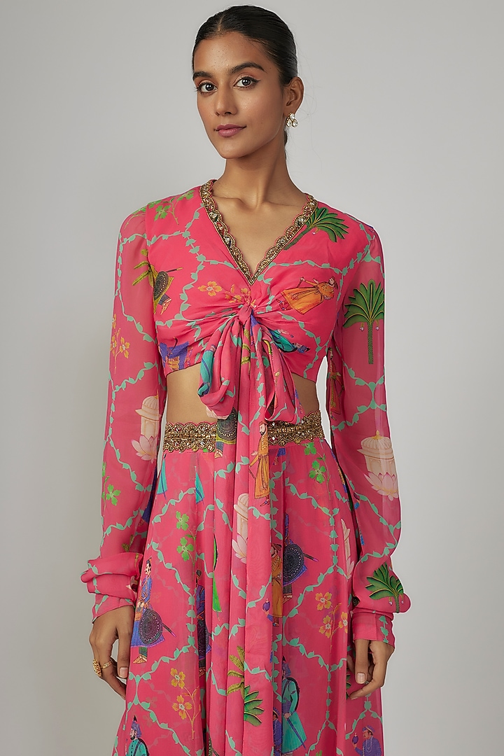 Pink Georgette & Crepe Hand Embroidered Wedding Lehenga Set by Rajat tangri at Pernia's Pop Up Shop