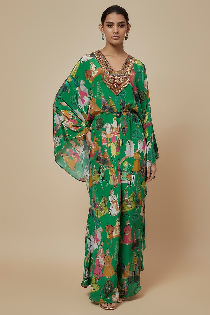 Green Crepe Hand Embroidered Jumpsuit by Rajat tangri at Pernia's Pop Up Shop