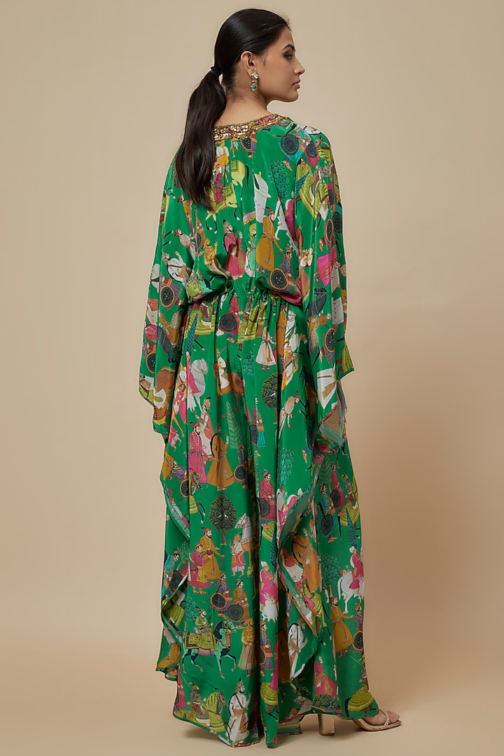 Green Crepe Hand Embroidered Jumpsuit by Rajat tangri at Pernia's Pop Up Shop