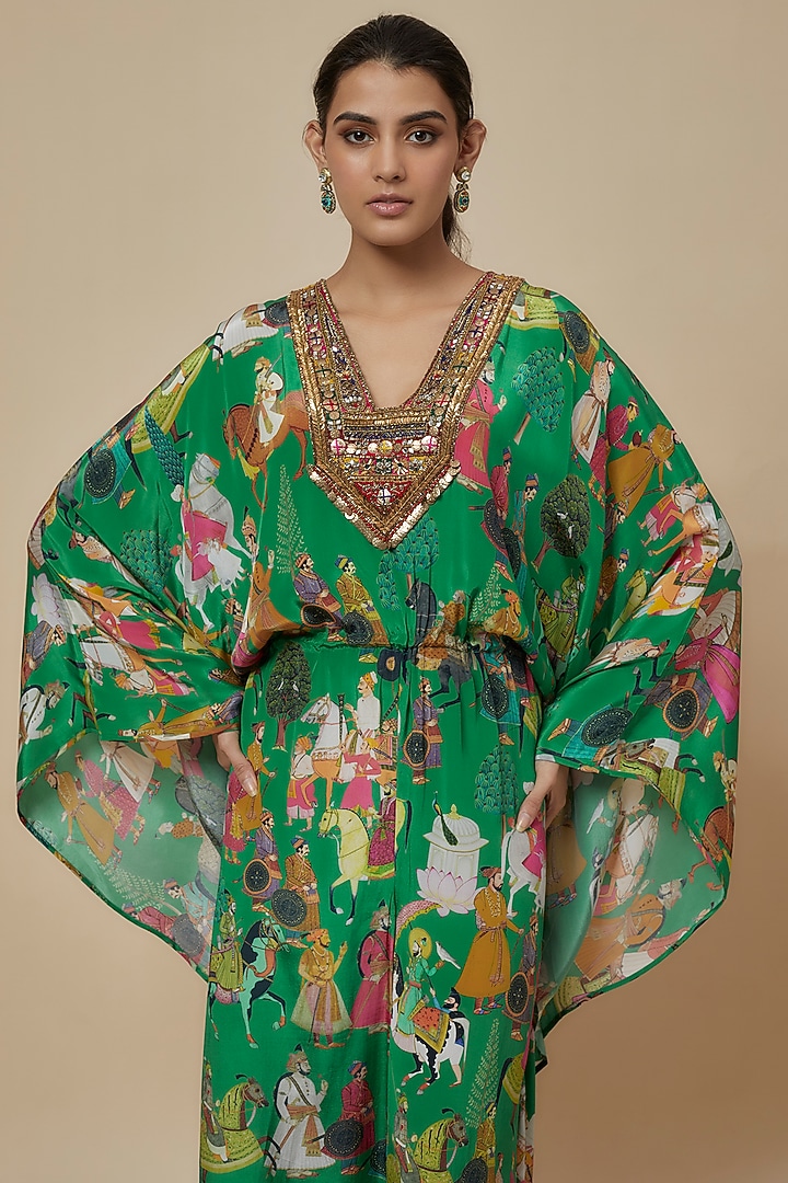 Green Crepe Hand Embroidered Jumpsuit by Rajat tangri at Pernia's Pop Up Shop