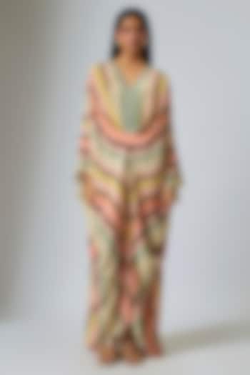 Multi-Colored Crepe Chevron Stripe Printed Kaftan by Rajat Tangri at Pernia's Pop Up Shop