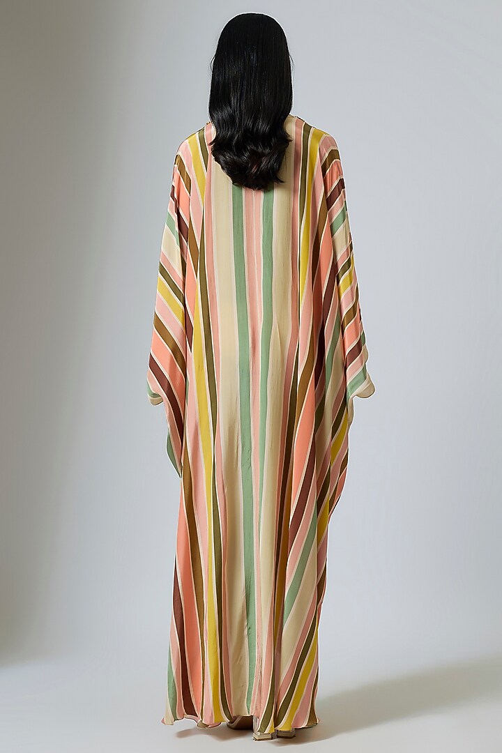 Multi-Colored Crepe Chevron Stripe Printed Kaftan by Rajat Tangri at Pernia's Pop Up Shop