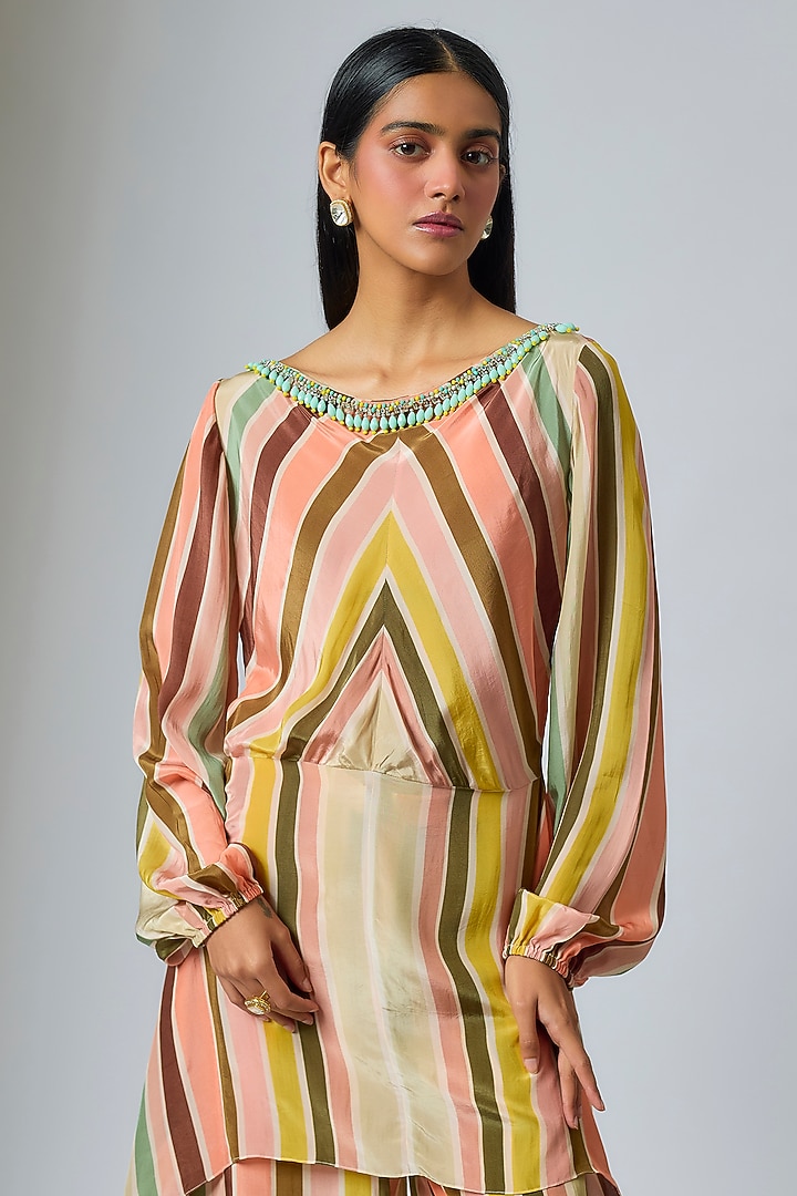 Multi-Colored Crepe Chevron Stripe Printed Co-Ord Set by Rajat Tangri at Pernia's Pop Up Shop