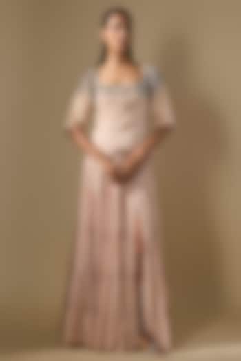 Beige Linen Satin & Georgette Embroidered Wedding Lehenga Set by Rajat tangri at Pernia's Pop Up Shop