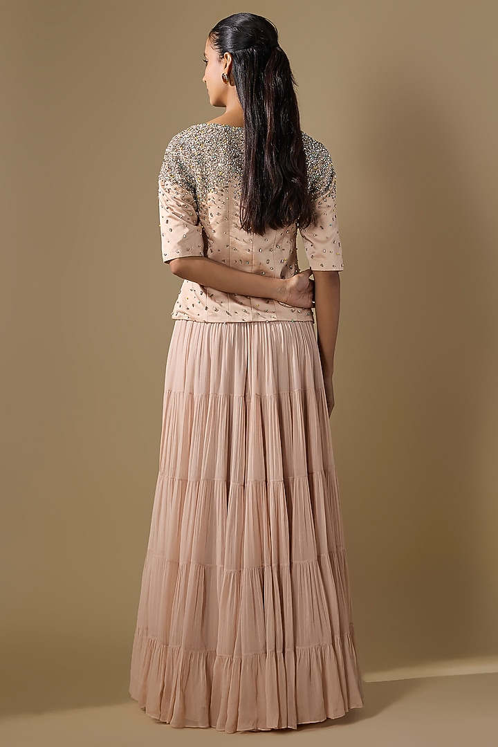 Beige Linen Satin & Georgette Embroidered Wedding Lehenga Set by Rajat tangri at Pernia's Pop Up Shop