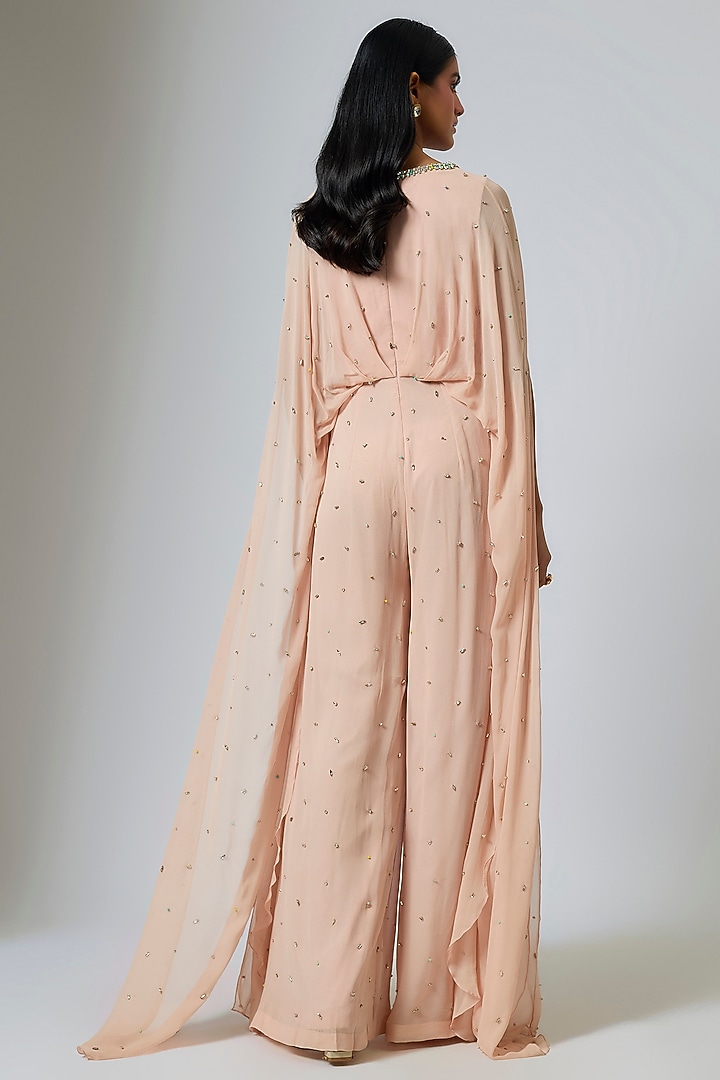 Beige Georgette Hand Embroidered Jumpsuit by Rajat Tangri at Pernia's Pop Up Shop