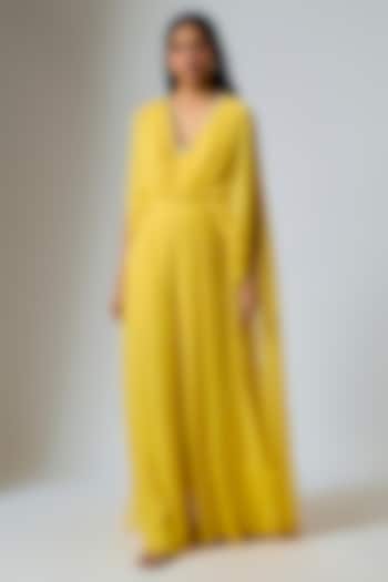 Citrine Georgette Hand Embroidered Jumpsuit by Rajat Tangri at Pernia's Pop Up Shop