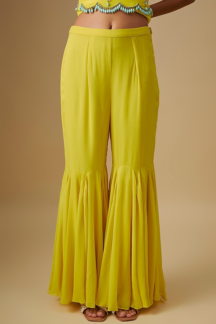 Citrine Georgette & Crepe Hand Embroidered Kurta Set by Rajat Tangri at Pernia's Pop Up Shop