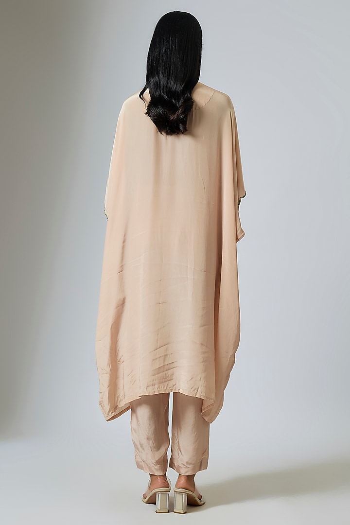 Beige Crepe Hand Embroidered Kaftan Set by Rajat Tangri at Pernia's Pop Up Shop