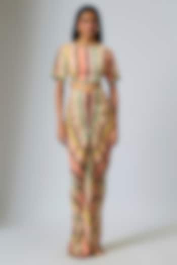 Multi-Colored Crepe Chevron Stripe Printed Draped Skirt Set by Rajat Tangri at Pernia's Pop Up Shop