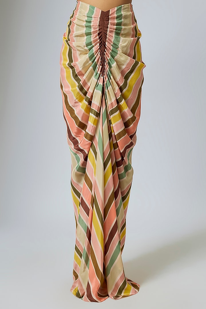 Multi-Colored Crepe Chevron Stripe Printed Draped Skirt Set by Rajat Tangri at Pernia's Pop Up Shop