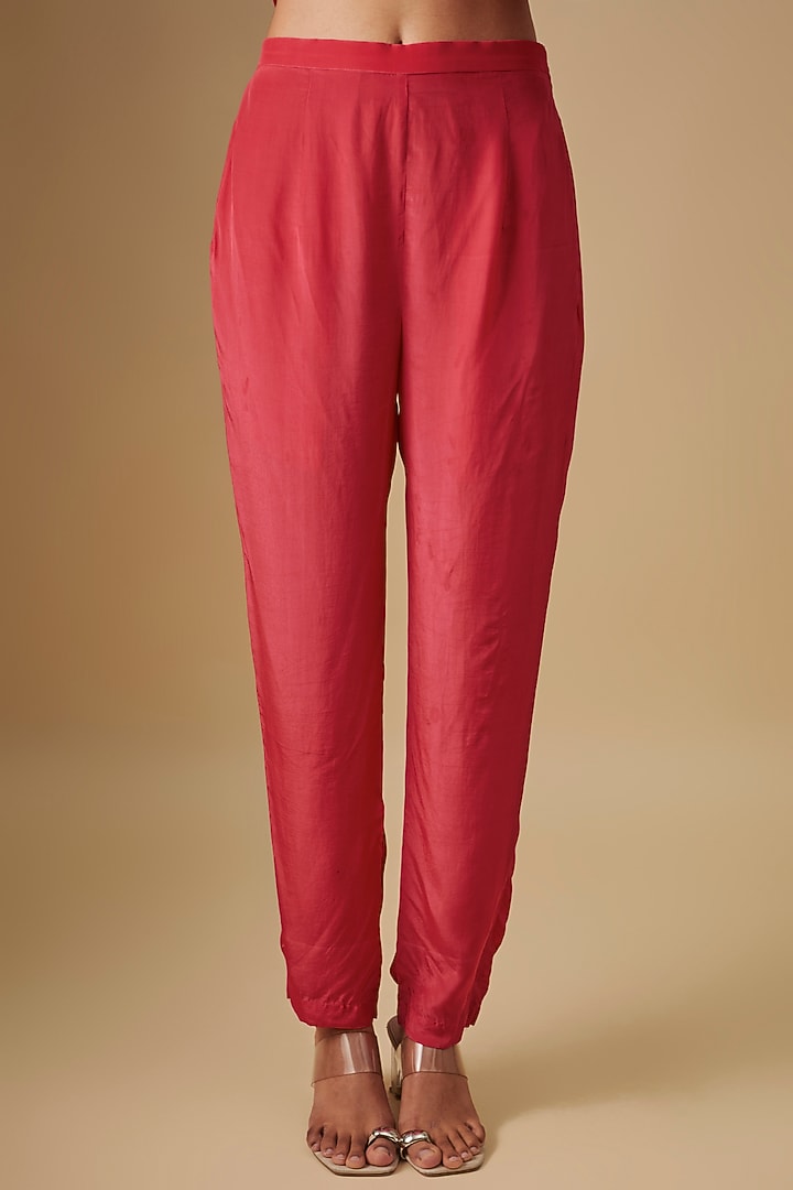 Coral Crepe Hand Embroidered Kaftan Set by Rajat Tangri at Pernia's Pop Up Shop