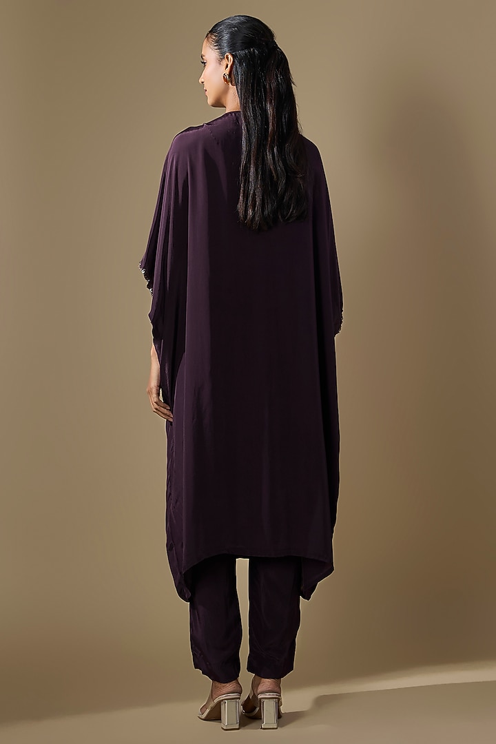 Brown Crepe Embroidered Kaftan Kurta Set by Rajat tangri at Pernia's Pop Up Shop