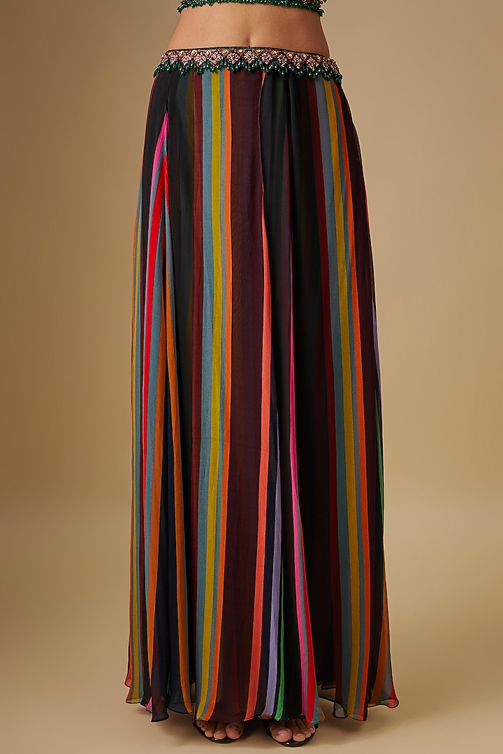 Black Georgette & Crepe Striped Pant Set by Rajat Tangri at Pernia's Pop Up Shop
