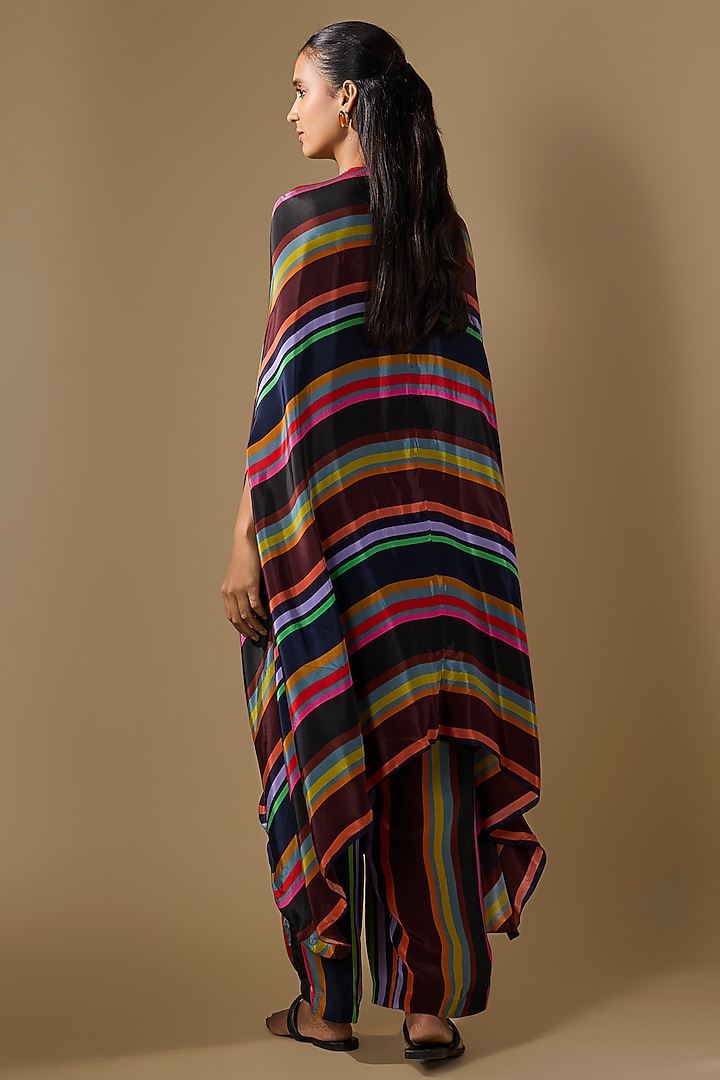 Black Crepe Embroidered Striped Co-Ord Set by Rajat tangri at Pernia's Pop Up Shop