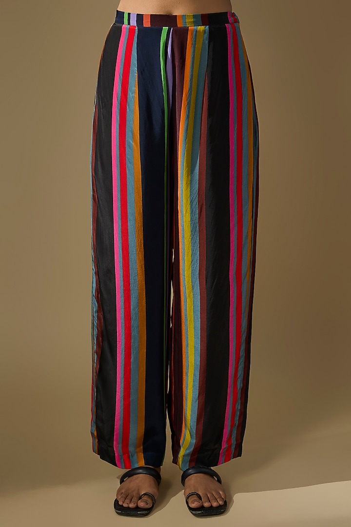 Black Crepe Embroidered Striped Co-Ord Set by Rajat tangri at Pernia's Pop Up Shop